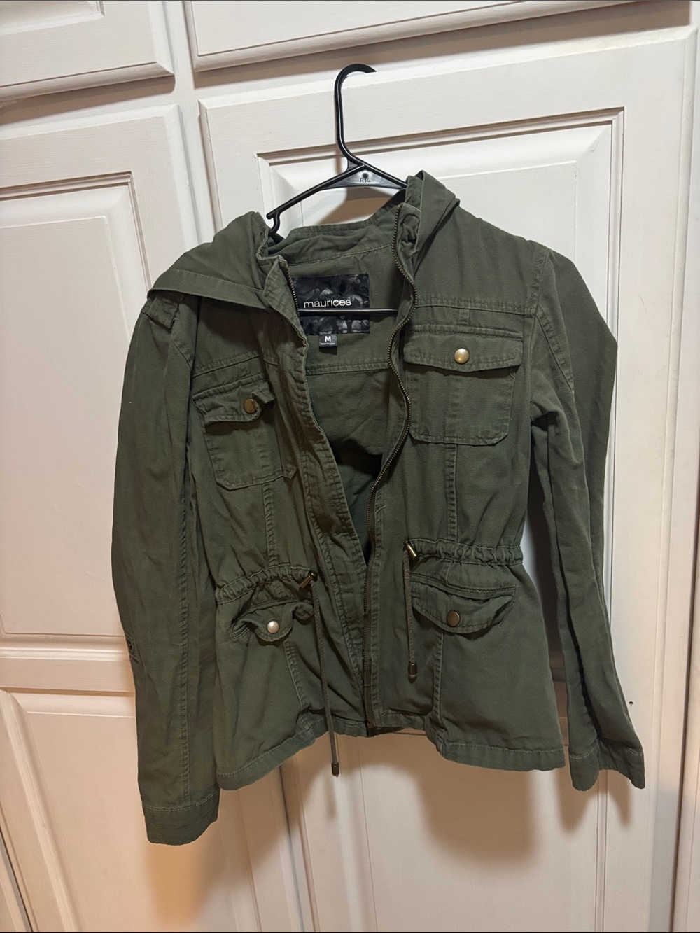 Maurices Olive Green Utility Jacket with Hood and Drawstring Waist